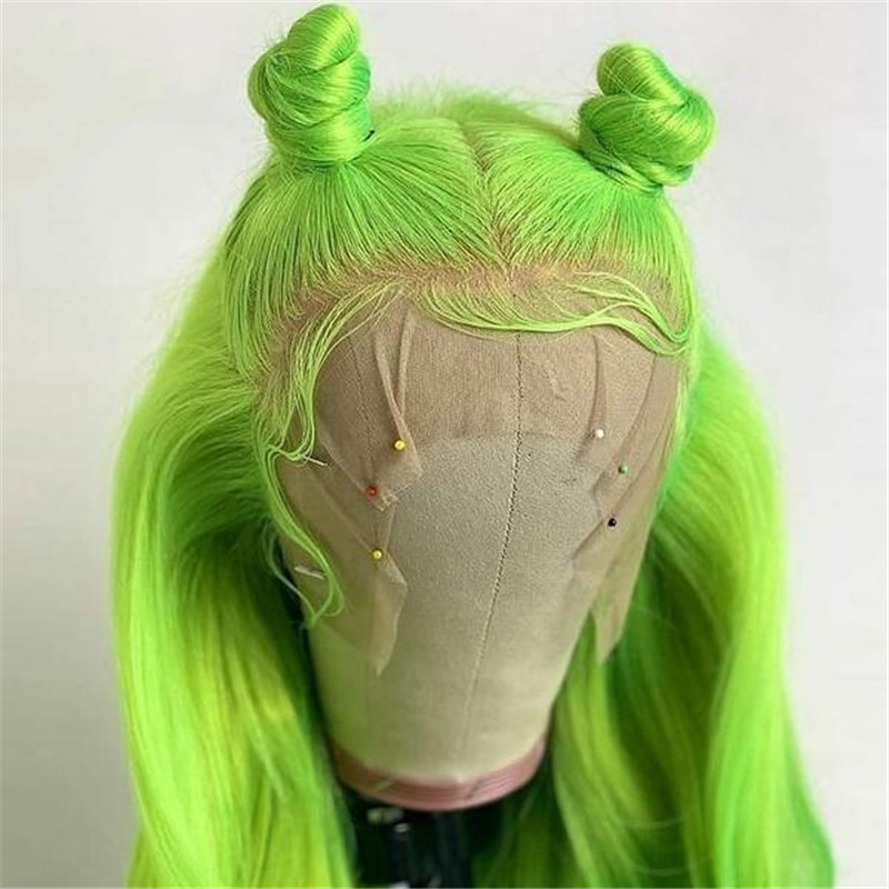 Virgin Human Hair Green Natural Wave Lace Front Wigs
