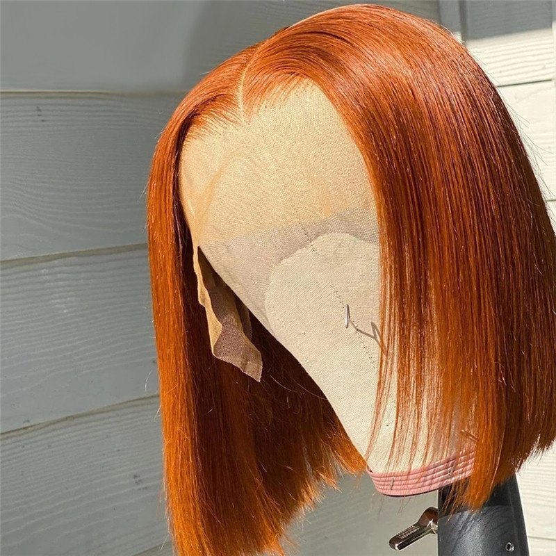 Ginger Orange Wig Human Hair Straight Lace Front Human Hair Wigs Peruvian Remy Colored Human Hair Wigs Short Bob Frontal Wigs