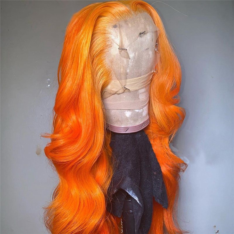 Transparent Lace Wigs Peruvian Body Wave Wigs Orange Ginger Color Pre-plucked Lace Front Wig Ombre Colored Human Hair Wigs 150%