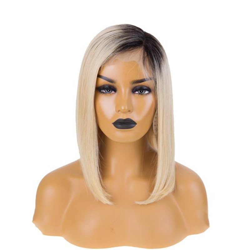 Lace Front Bob Wig With Blonde Dark Root Color