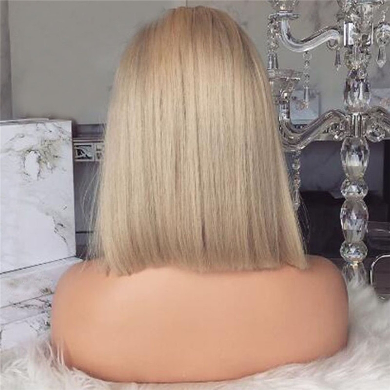 Glueless Lace Front Blond Human Hair Bob Wigs With Baby Hair Pre Plucked #60 Light Blonde Short Brazilian Full Lace Wigs Cap Top Grade Remy Hair