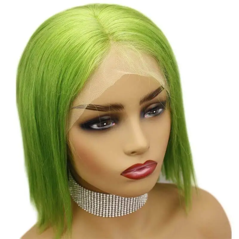 13x4 Lace Frontal Bob Wigs Peruvian Hair Light  Green Ombre Color Human Hair Lace Front Bob Wig