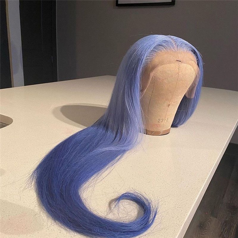 Blue Lace Front Human Hair Wigs For Women HD Transparent Lace Wigs Straight Brazilian Remy Hair Wigs Ombre Blue Lace Front Wig