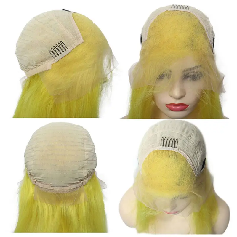 150% Straight Yellow Short Bob Human Hair Wigs Brazilian Remy Pre Plucked Bob Wig Transparent Lace Wigs Glueless Wigs