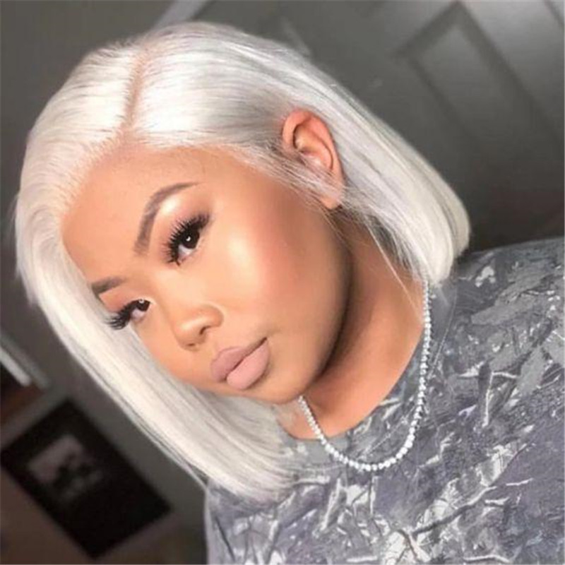 Human Hair Lace Front Bob Wig Ice Blonde Straight Style