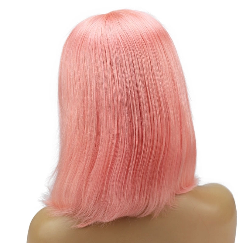 Short Shoulder Bob Lace Front Wigs Brazilian Straight Cut Human Hair Transparent Lace Wigs Pink Color