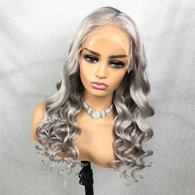 Brazilian Remy Hair Grey Human Hair Wig Body Wave Lace Front Human Hair Wigs For Women With Pre Plucked Transparent Closure Wig
