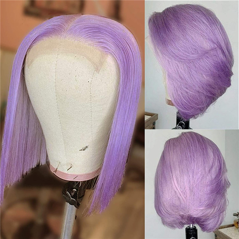 Light Purple Lace Front Wig Bob Wig Brazilian Remy Straight Ombre Colored 1B Purple Bob Wig Lace Front Human Hair Wigs For Women