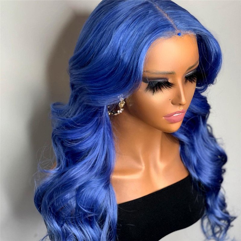 Straight Blue Lace Front Human Hair Wigs For Black Women 150% Density ...