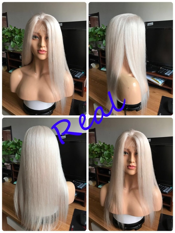 Color #60 Straight Brazilian Human Hair Lace Wigs 130% Density Bleached Knots With Natural Baby Hair Pre Pluched Hair Line For Women