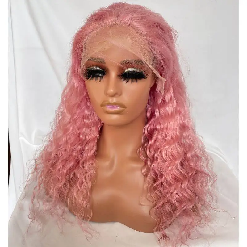 Deep Wave Light Pink Colored Lace Front Human Hair Wigs Lace Front Wig Brazilian Curly Wig Pre Plucked Pwigs