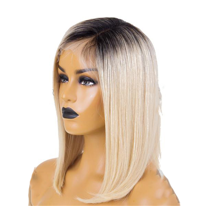 Lace Front Bob Wig With Blonde Dark Root Color