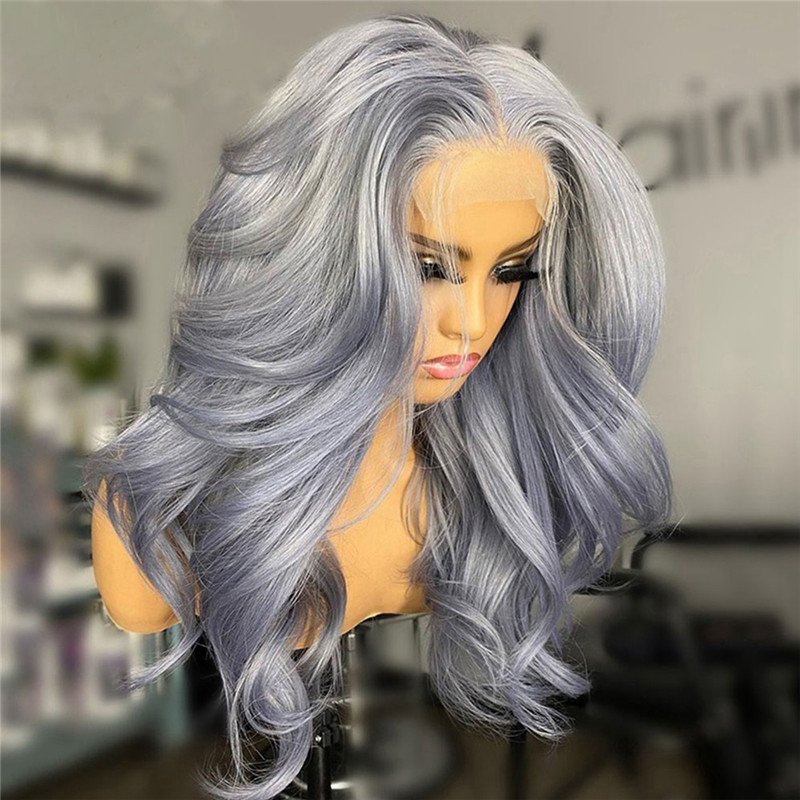 Body Wave Grey Blue Ombre Lace Front Wig Brazilian Remy Grey Colored Human Hair Wigs For Women Grey Human Hair Closure Wig