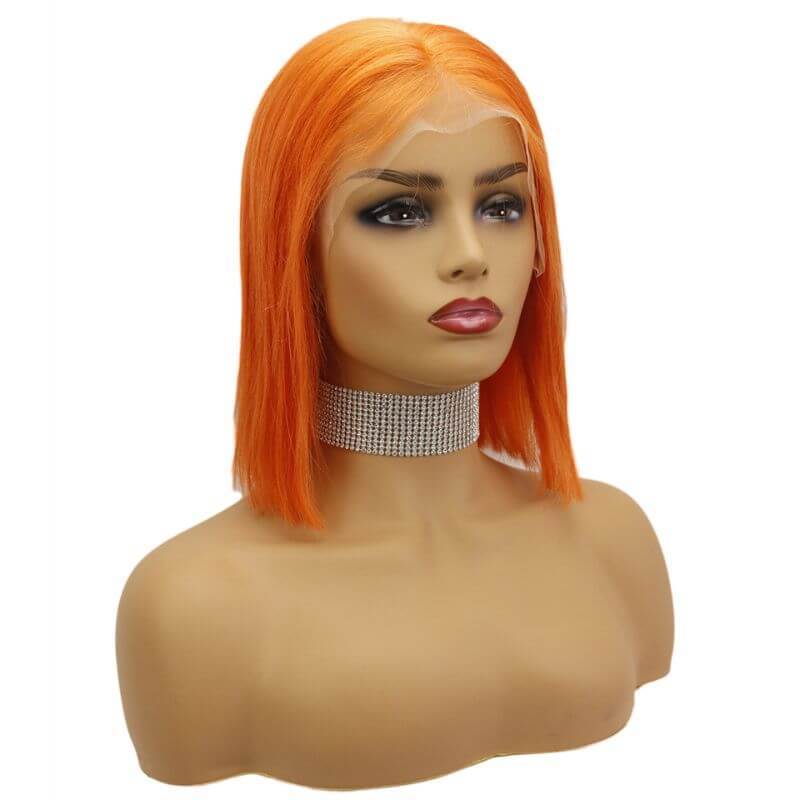 Peruvian Hair Orange Color Human Hair Lace Front Bob Wig