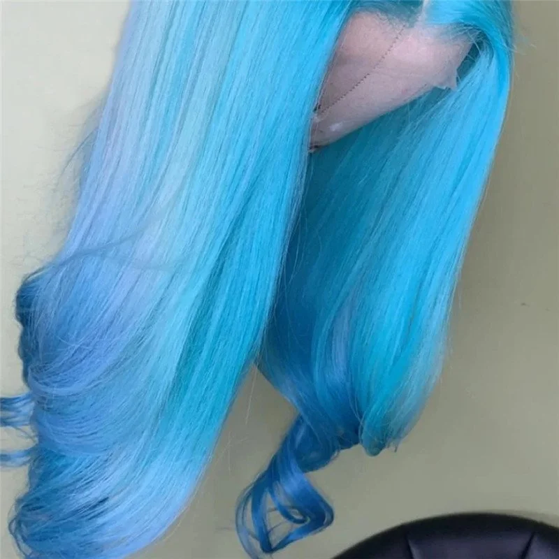 150% Density  Light Blue Wig Lace Front Wigs Pre Plucked Lace Front Human Hair Wigs For Black Women Colored Blue Brazilian Wigs