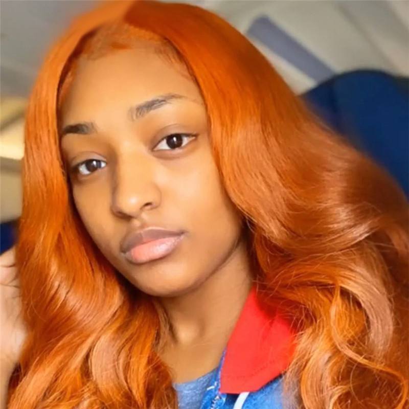 Ginger Orange Color Lace Front Wigs Brazilian Wavy Human Hair Wigs Glueless 150% Density Remy Lace Frontal Wigs Pre Plucked