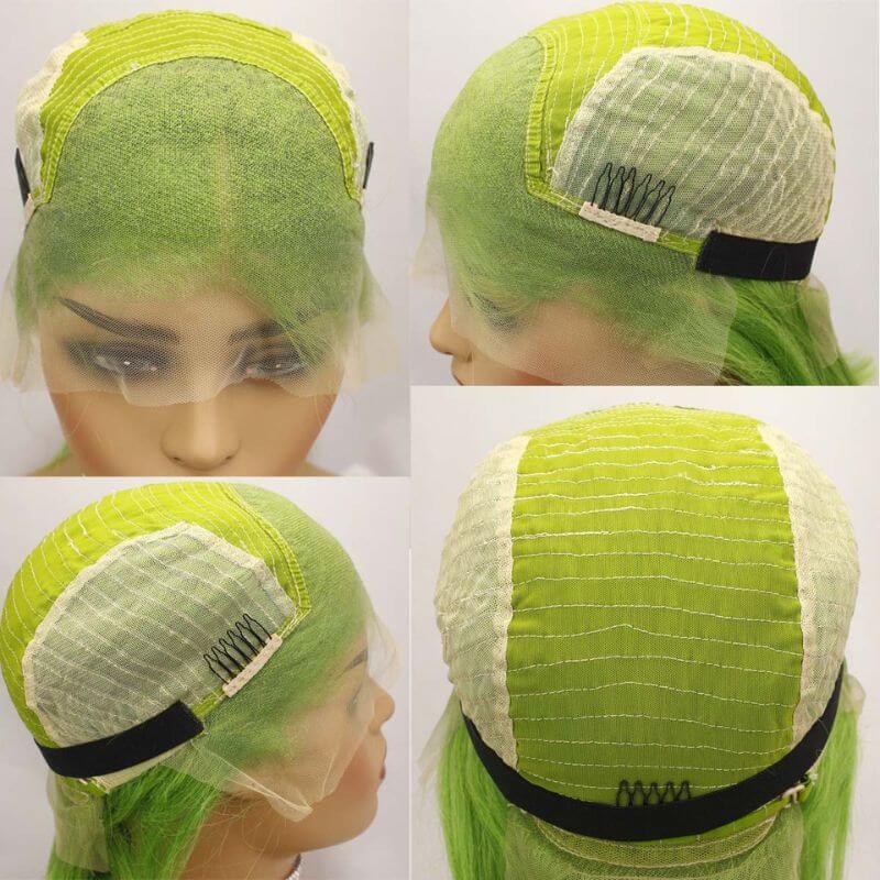 13x4 Lace Frontal Bob Wigs Peruvian Hair Light  Green Ombre Color Human Hair Lace Front Bob Wig