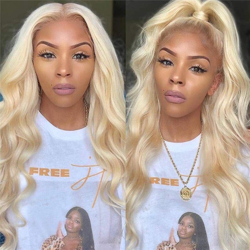 150% Density #613 Blonde Lace Front Wig Human Hair Body Wave Peruvian Hair Wigs For Women 4x4 Closure Wig Transparent Lace Wigs