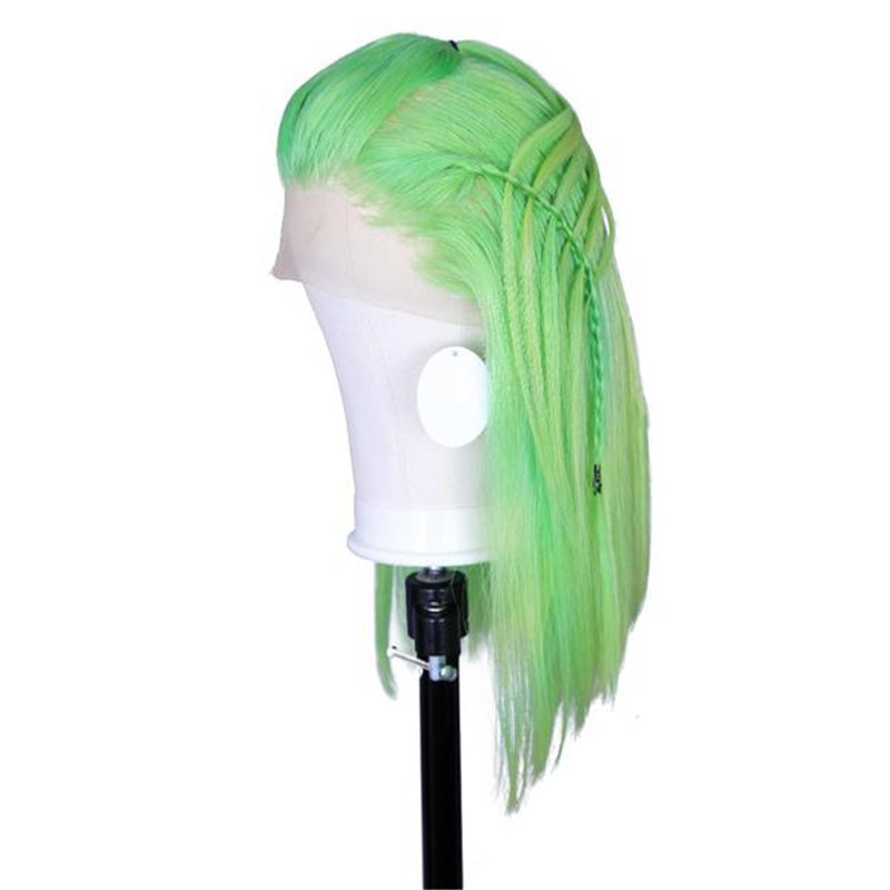 Human Hair Lace Front Wig Lime Green Color Straight Style