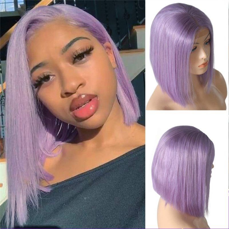 Light Purple Lace Front Wig Bob Wig Brazilian Remy Straight Ombre Colored 1B Purple Bob Wig Lace Front Human Hair Wigs For Women