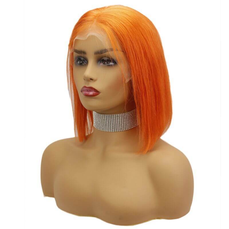 Peruvian Hair Orange Color Human Hair Lace Front Bob Wig