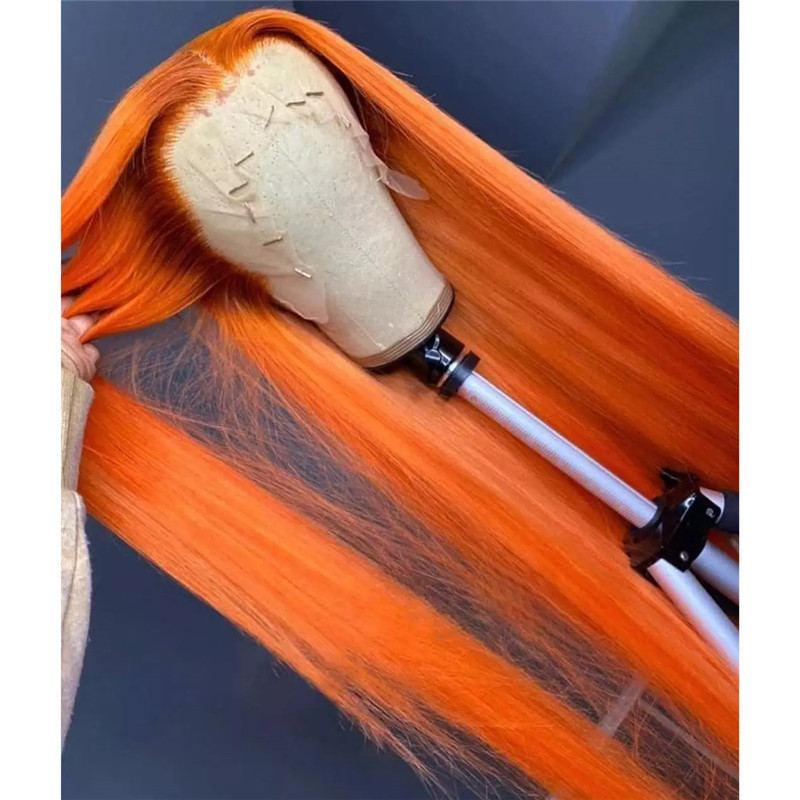 Orange Ombre Colored Human Hair Wigs For Women Straight Brazilian Remy Hair Ginger Orange HD Lace Front Wig Preplucked