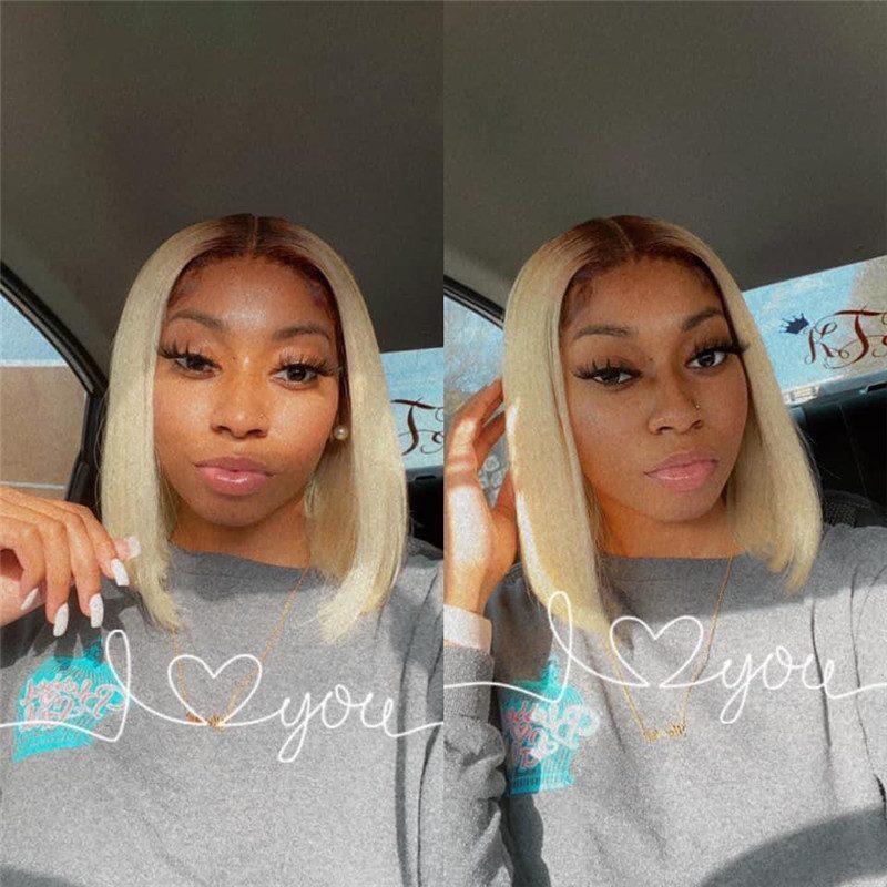 Straight Transpaernt Lace Wigs Bob #4 613 Blonde Lace Front Human Hair Wigs Brazilian 1B 613 Highlighted Bob Closure Wig 150%