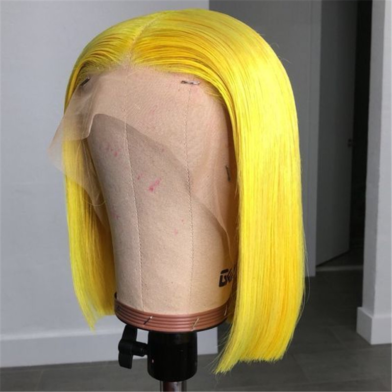 Human Hair Lace Front Bob Wig Yellow Short Style