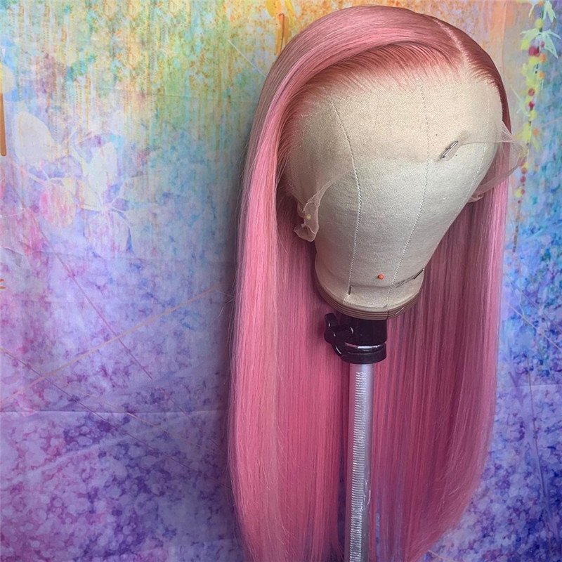 Long Straight Pink Colored Human Hair Wigs For Women Brazilian Remy Lace Front Wig With Baby Hair Pink Human Hair Wig Preplucked