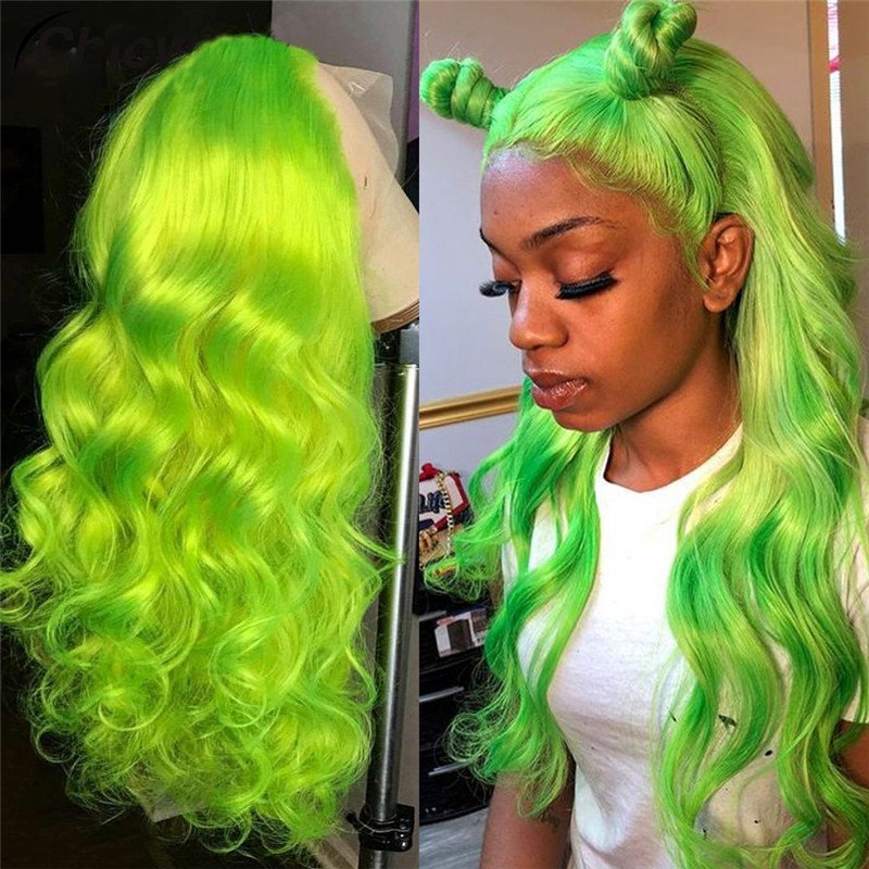 Transparent Lace Green Wig Body Wave Brazilian Hair Wigs For Women Ombre Closure Wig Green Glueless Lace Front Human Hair Wigs