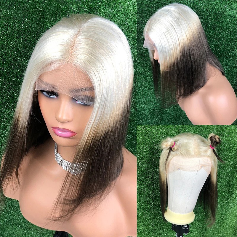 Transparent Lace Wigs 613 Blonde Black Short Bob Human Hair Wigs Brazilian Remy Hair Bob Wig Pre Plucked 150% Density