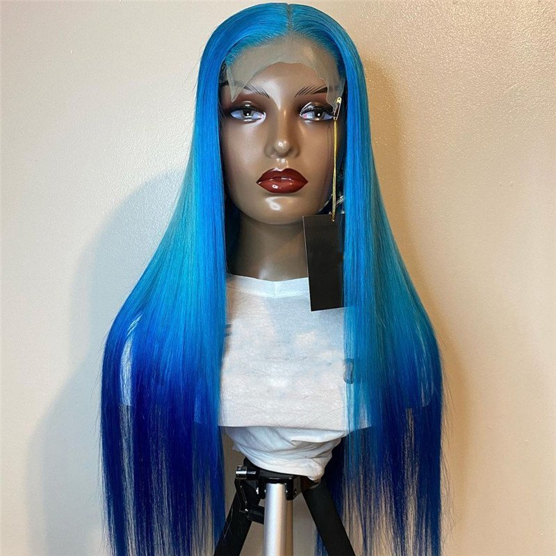 150% Density  Lace Front Human Hair Wigs Pre Plucked Blue Green Blonde Ombre Wig Lace Part Glueless Brazilian Hair Wigs For Women