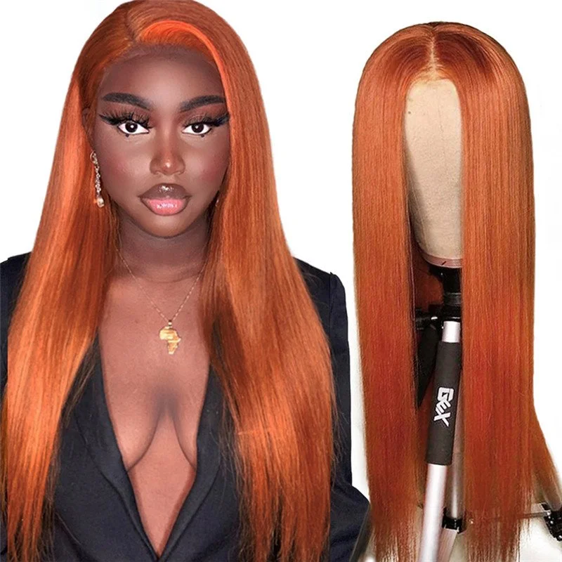 Straight Lace Front Wig Colored Human Hair Wigs Ginger Orange Lace Front Human Hair Wigs For Women 28Inch Brazilian Ombre Wigs