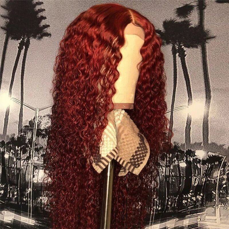 Dark Red Color Curly Wig Highlight Ombre Lace Frontal Wigs Brazilian 13x4 Lace Front Human Hair Wigs 99J Colored Wigs For Women