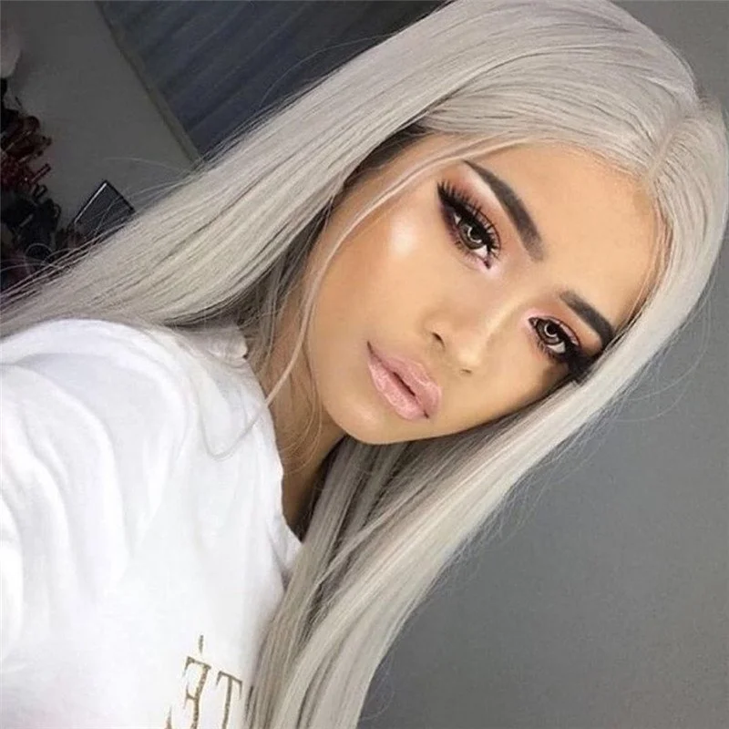 Gray Lace Front Wig Human Hair 150% Straight Grey Human Hair Wig Brazilian Ombre Remy Human Hair Wigs Silver Grey Lace Front Wig