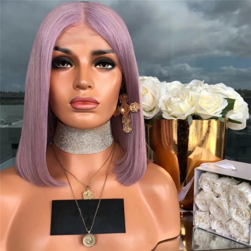 Pink Purple Color Wig Short Bob Lace Front Human Hair Wigs Pre Plucked Colored lace Frontal Wigs for Women Remy Brazilian Hair