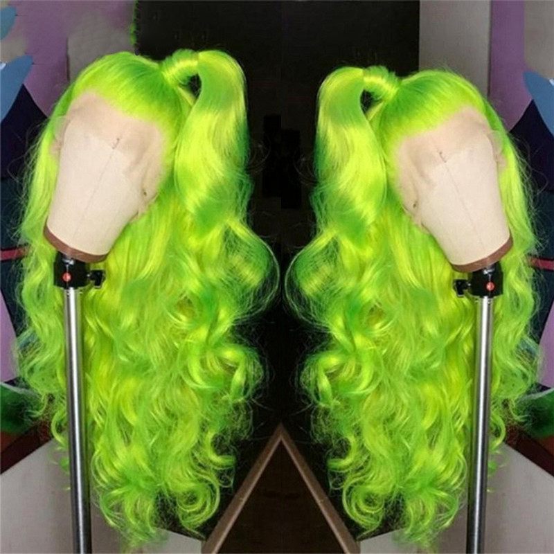 Transparent Lace Green Wig Body Wave Brazilian Hair Wigs For Women Ombre Closure Wig Green Glueless Lace Front Human Hair Wigs