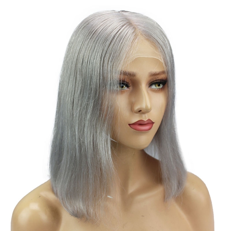 Deep Middle Part Bob Lace Front Wigs Grey 13x6 Human Hair Wigs For Women Natural Baby Hair Pre-Plucked Natura Hair Line