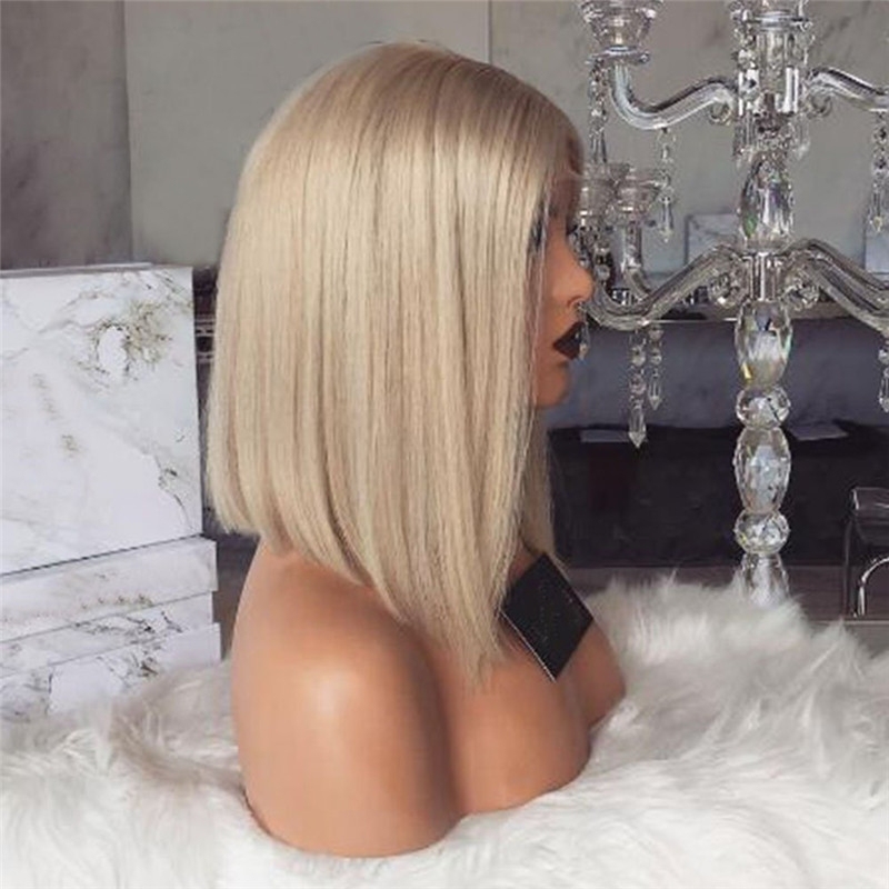 Glueless Lace Front Blond Human Hair Bob Wigs With Baby Hair Pre Plucked #60 Light Blonde Short Brazilian Full Lace Wigs Cap Top Grade Remy Hair