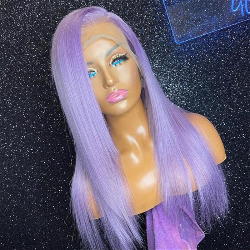 Human Hair Lavender Purple Straight Lace Front Wig