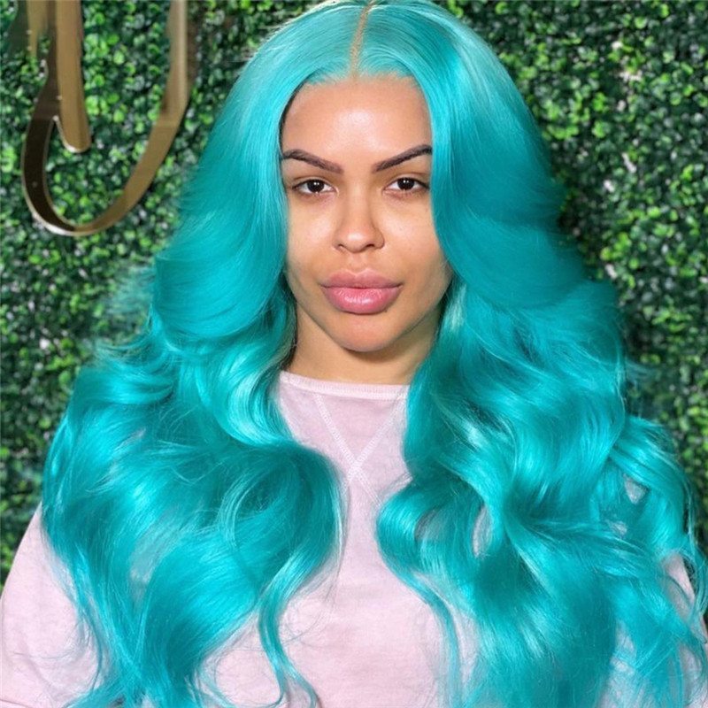 Transparent Lace Wigs Body Wave Blue Colored Human Hair Lace Wigs Brazilian Remy 28Inch Ombre Human Hair Wigs For Women