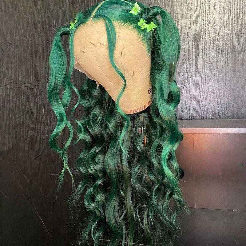 Body Wave Green Lace Front Human Hair Wigs For Women Brazilian Remy Hair Transparent Lace Wigs Ombre Lace Front Wig Pre Plucked