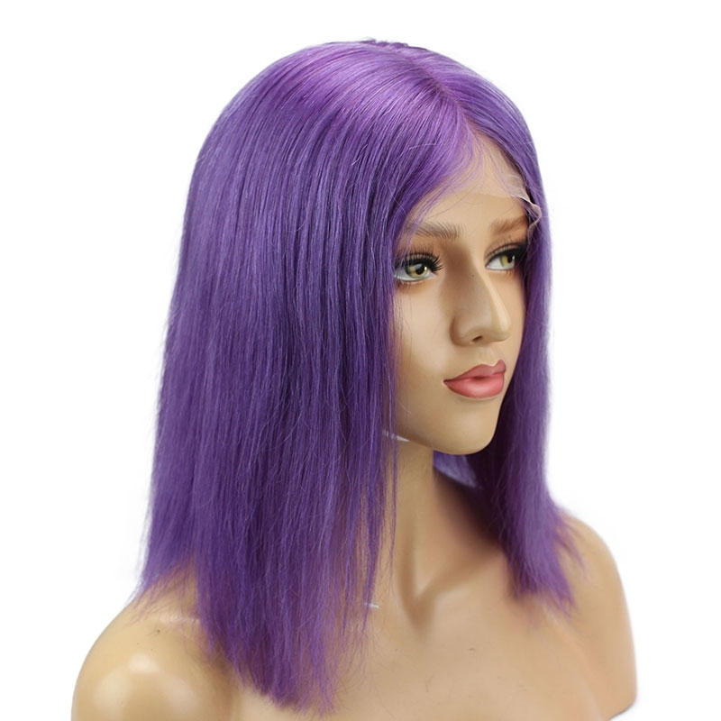 Purple Short Bob 13x6 Lace Front Wigs Remy Hair Middle Deep Part Shoulder Colored Human Hair Wig Baby Hair