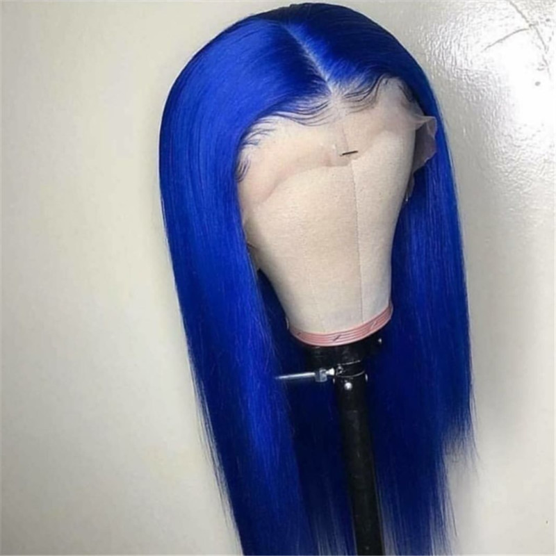 Peruvian Hair Sapphire Blue Straight Human Lace Front Wigs