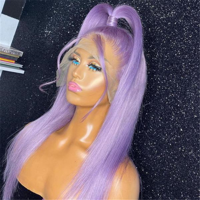 Human Hair Lavender Purple Straight Lace Front Wig