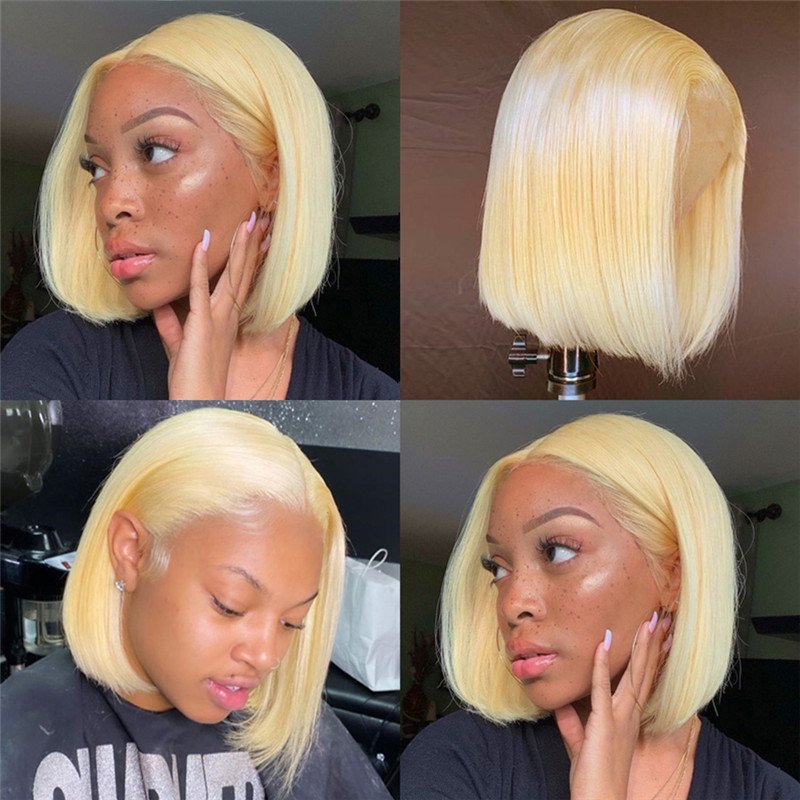 #613 Blonde Straight Lace Front Wig Human Hair Transparent Lace Wigs For Black Women 150% Brazilian Remy Short Bob Wig