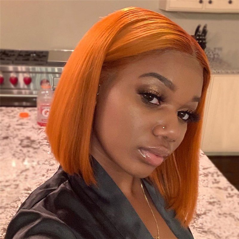 Straight Ginger Orange Short Bob Wigs Lace Front Human Hair Wigs For Women Brazilian Remy Ombre Bob Lace Front Wigs Transparent