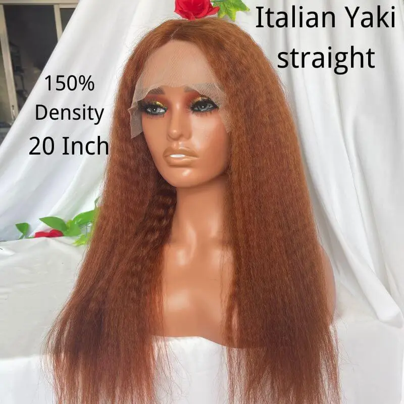 Reddish Brown Colored Italian Yaki Straight BrazilianHuman Hair 13X4 Lace Front Wig Pre Plucked 100% Human Hair Wigs For Women