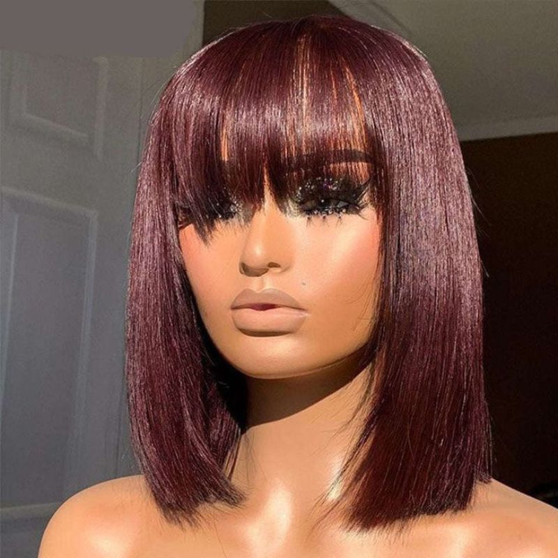 Bob Colored Human Hair Wigs For Women Brazilian Red 99J Bob Wig Lace Front Ombre Human Hair Wig Preplucked with Bangs