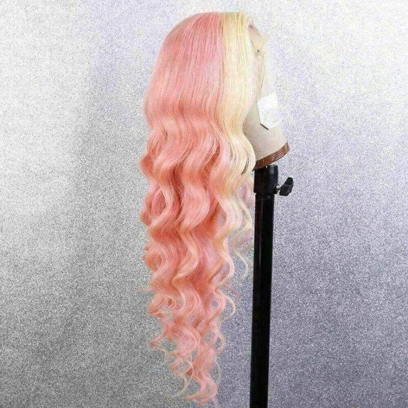 Highlight Blonde and Pink Ombre Lace Front Wig Brazilian Remy Body Wave Colored Human Hair Wigs For Women